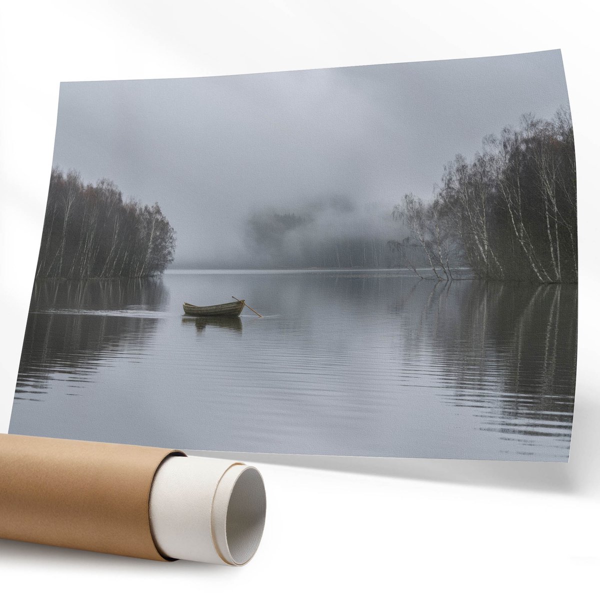 Coloray Polycanvas Wandposter – Dromerig Landschap, Grijs – 594 x 840 mm – Wit Design – Rechthoek – Muurdecoratie – Woonkamer – Minimalist