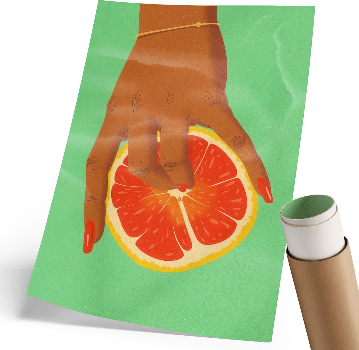 Coloray Polycanvas Poster - Citrus En Palm, Illustratie - 210 x 297 mm - Groen Illustratie - Rechthoek - Decoratieve poster - Woonkamer, Slaapkamer, Kantoor - Erotisch
