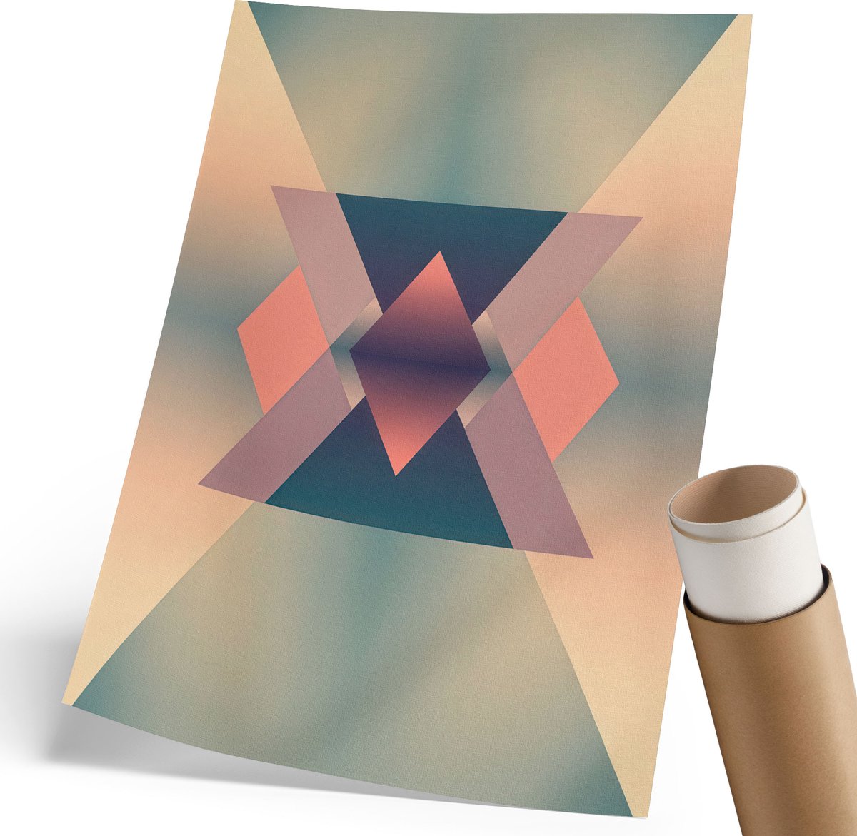 Coloray Polycanvas Wandposter - Pastel Geometrische Vormen, Schilderen - 210 x 297 mm - Turkoois Wanddecoratie - Rechthoek - Canvasposter - Woonkamer, Slaapkamer, Kantoor - Modern