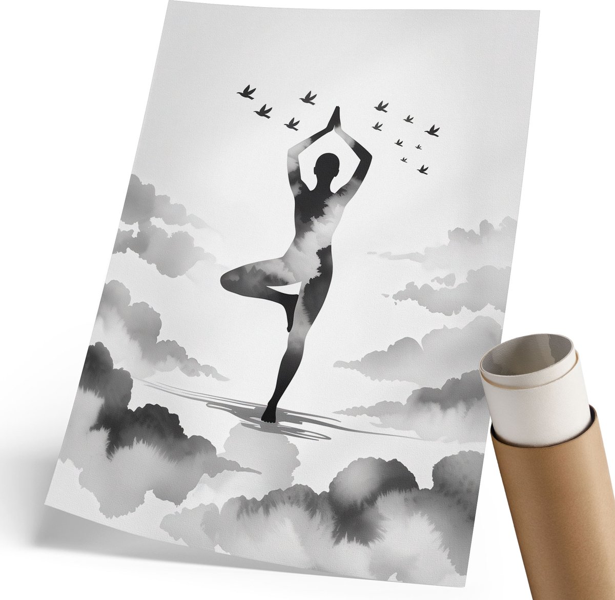 Coloray Polycanvas Wandposter - Yoga-Illustratie, Illustratie - 210 x 297 mm - Zwart Wanddecoratie - Rechthoek - Muurkunst - Woonkamer, Slaapkamer, Kantoor - Minimalist