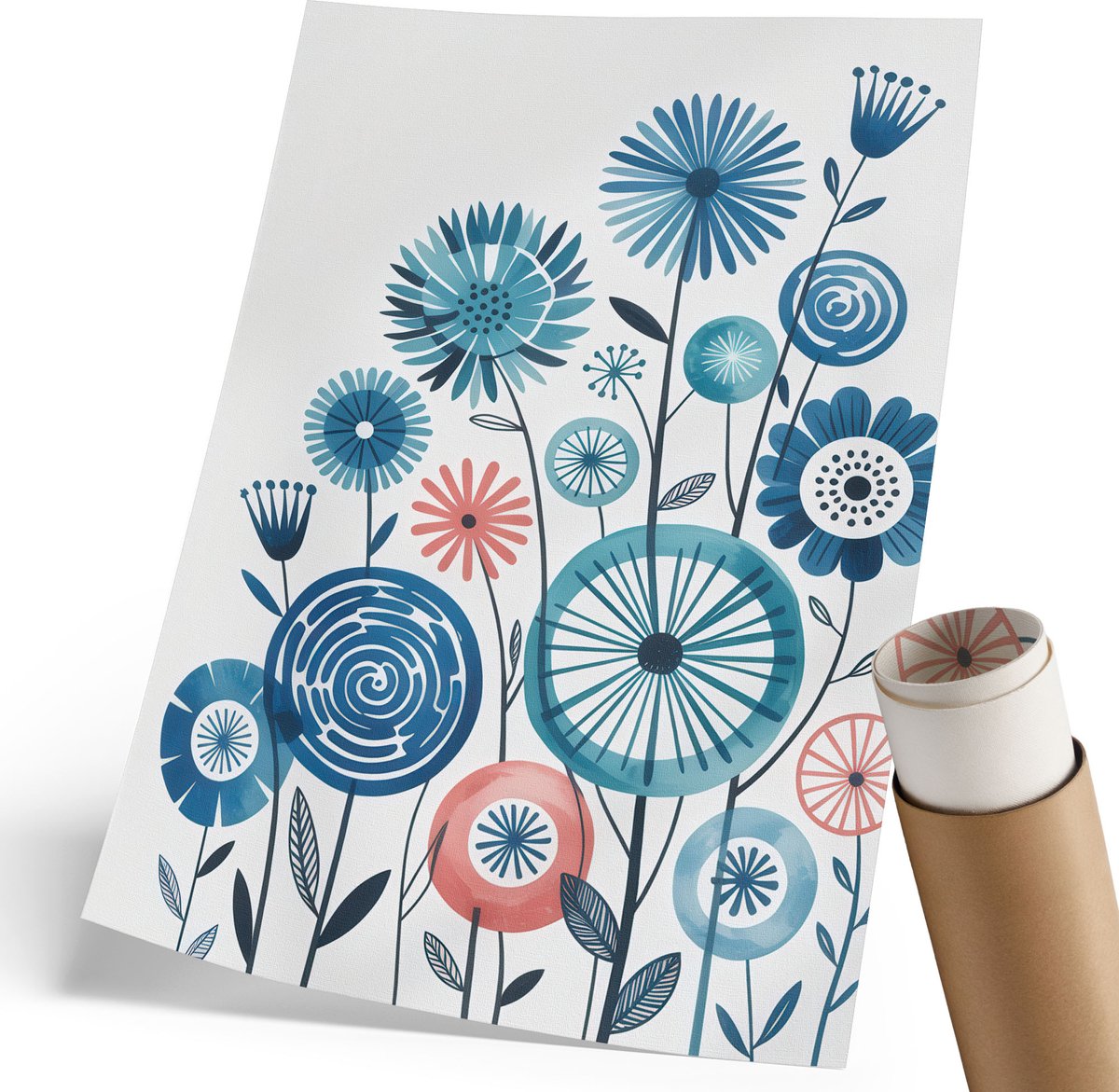 Coloray Polycanvas Poster - Bloemarrangement, Illustratie - 210 x 297 mm - Blauw Illustratie - Rechthoek - Decoratieve poster - Woonkamer, Slaapkamer, Kantoor - Modern