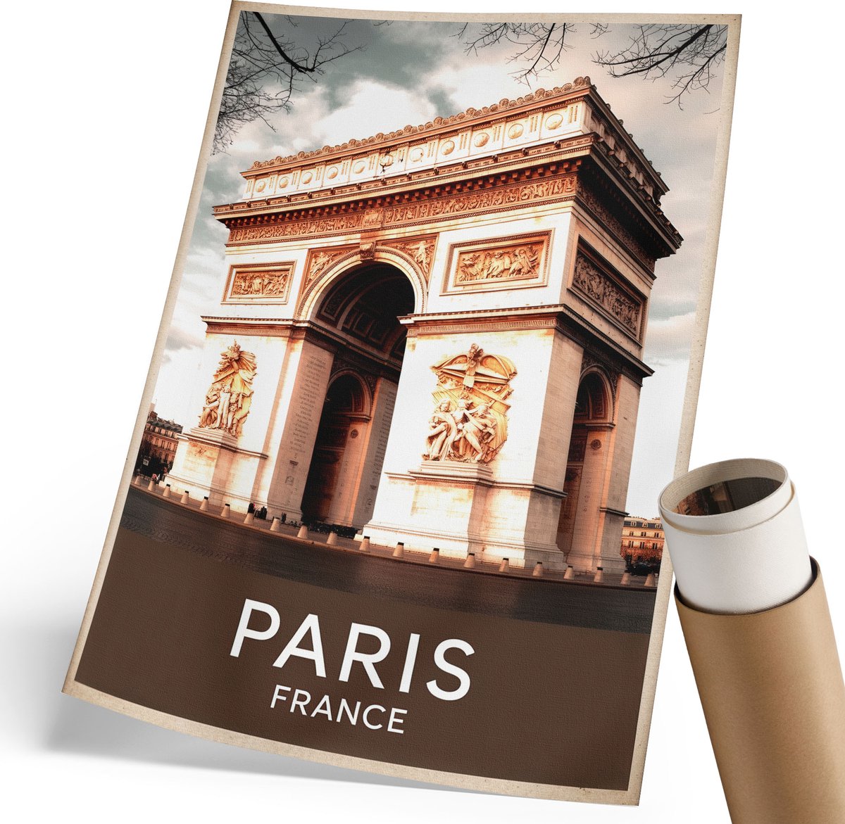 Coloray Polycanvas Wandposter - Triomfboog, Poster - 210 x 297 mm - Beige Patroon - Rechthoek - Muurkunst - Woonkamer, Slaapkamer, Kantoor - Klassiek