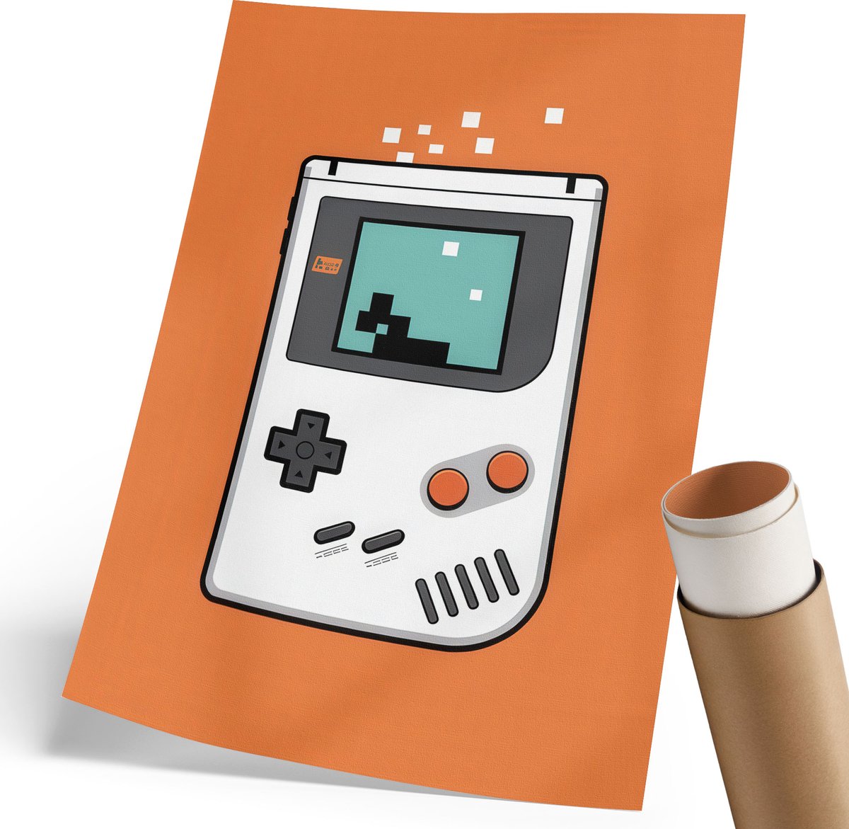 Coloray Polycanvas Wandposter - Gameboy Retro, Illustratie - 210 x 297 mm - Oranje Kunst - Rechthoek - Wandkunstwerk - Woonkamer, Slaapkamer, Kantoor - Popcultuur