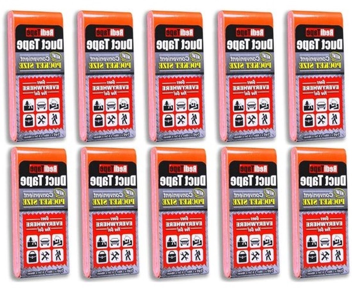 Pocket Duct Tape - Reis Tape - Snelle Reparaties - Platte Vorm - 10 Stuks - Fluorescerend Oranje