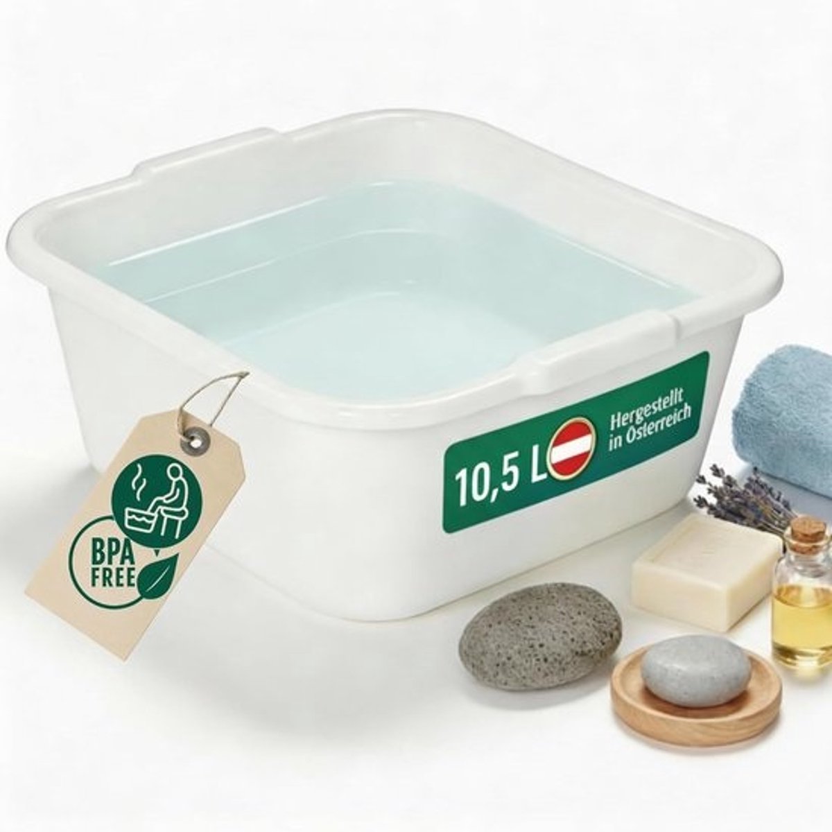Spoelbak hoekig - Plastic kom - Keuken en camping - BPA-vrij vaatwasserbestendig - 34 x 34 x 14 cm - Wit