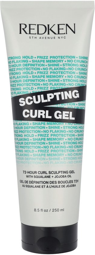 White tube met zwarte dop, met rode en zwarte tekst. Redken Sculpting Curl Gel