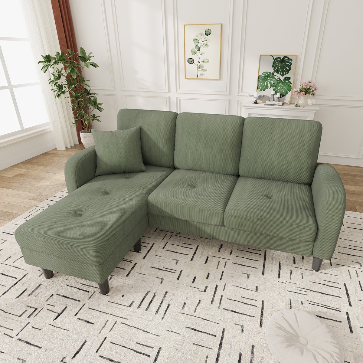 3-zits hoekbank - 166 x 118 x 77 cm - polyester bekleding - modulair samen te stellen - met stevig frame - voor de woonkamer - Groen