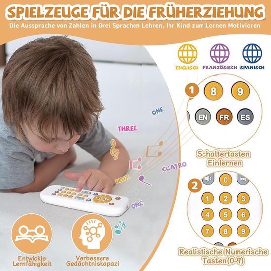 Speelgoed Afstandsbediening voor Baby's - Meertalig Muzikaal Speelgoed met Licht en Geluid - Educatief Speelgoed voor Baby's Vanaf 6 Maanden - Wit — afbeelding 5