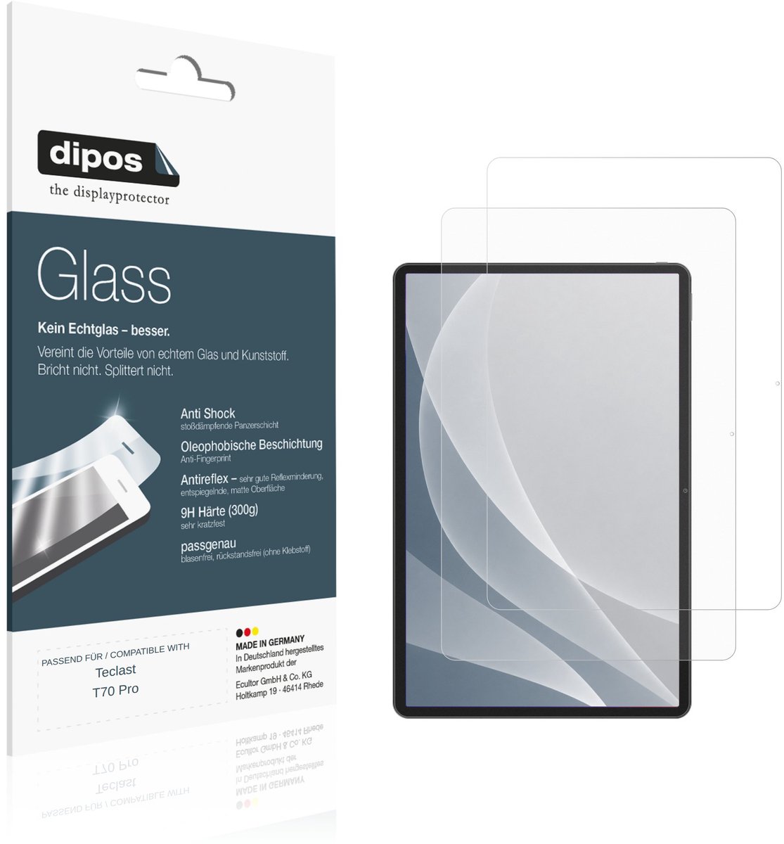 dipos – 2x Matte Pantserfolie geschikt voor Teclast T70 Pro | 9H Screenprotector