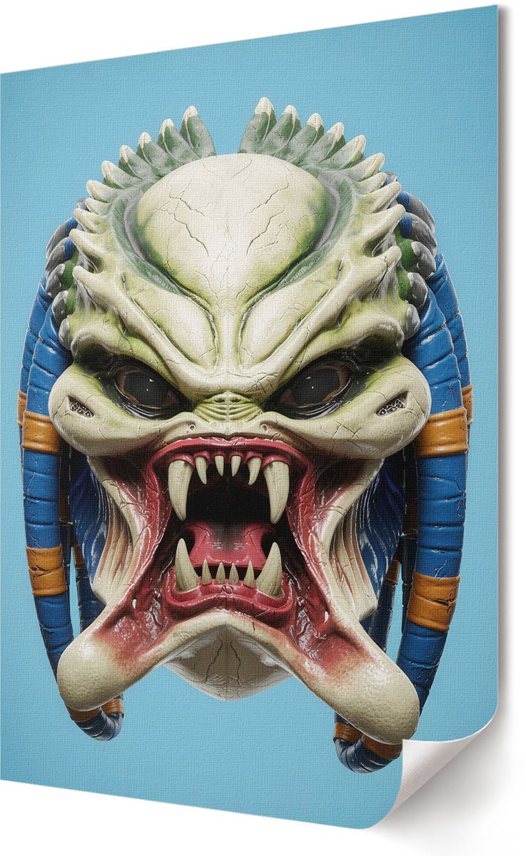 Coloray Polycanvas Poster - Alienmasker, Illustratie - 420 x 594 - Groen Wanddecoratie - Rechthoek - Decoratieve poster - Woonkamer, Slaapkamer, Kantoor - Popcultuur