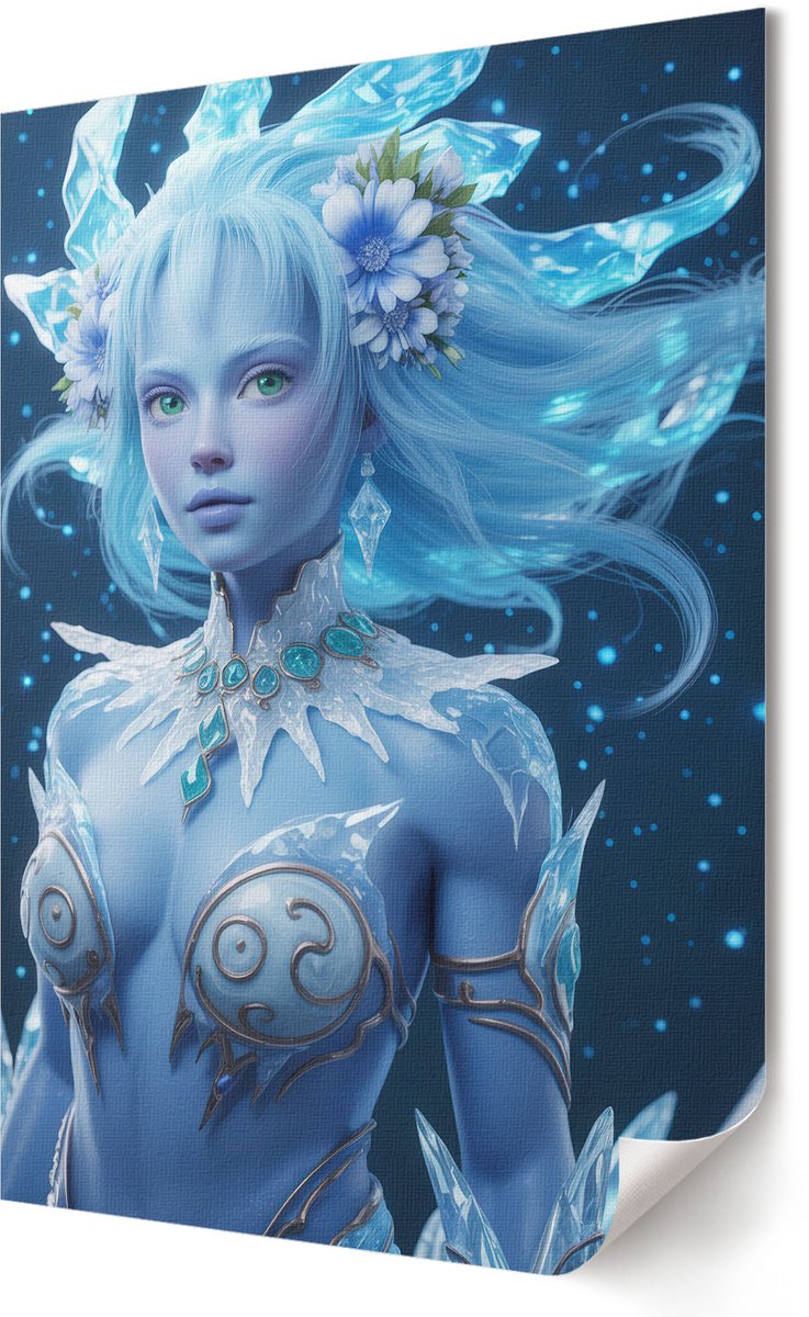 Coloray Polycanvas Poster - Ijskoningin, Illustratie - 420 x 594 - Blauw Motief - Rechthoek - Kunstposter - Woonkamer, Slaapkamer, Kantoor - Futuristisch