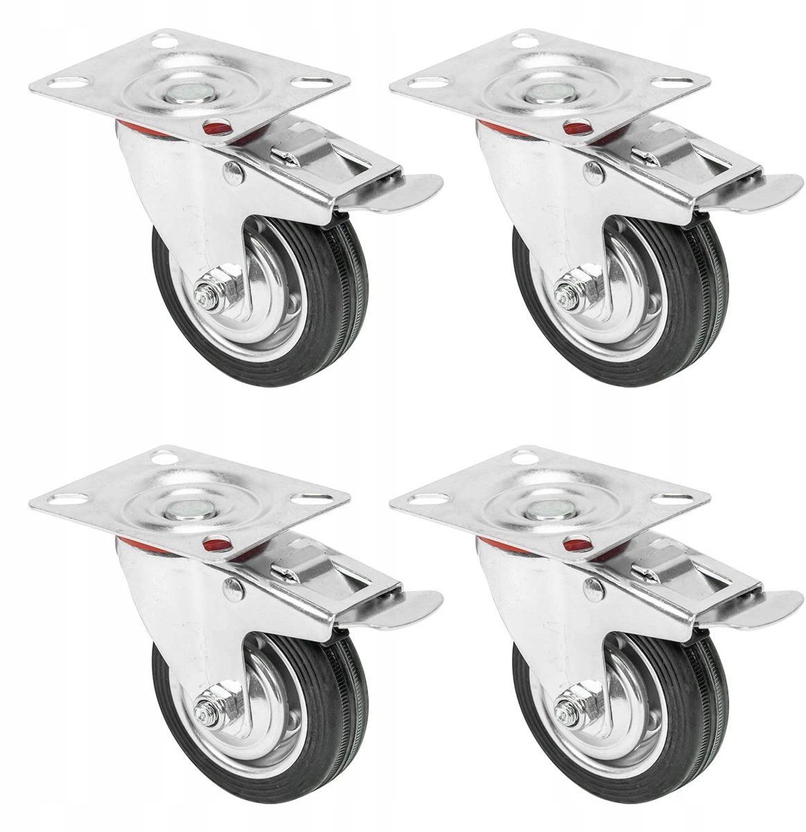 4x Zwenkwielen 75mm met Rem - Max 200kg Draagvermogen