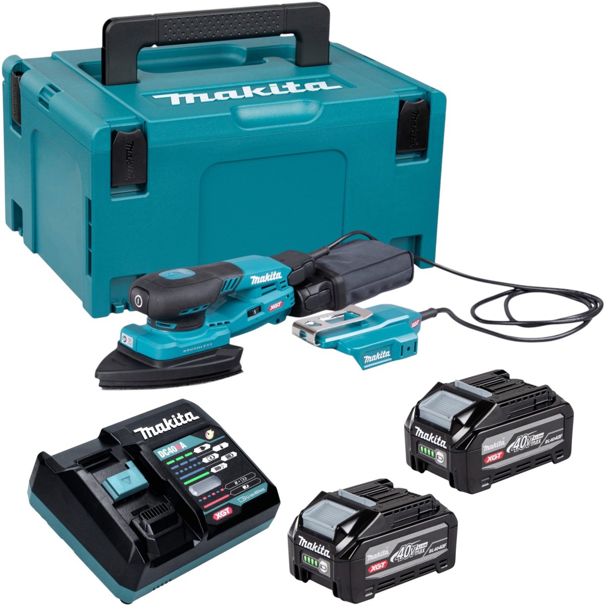Makita BO 006 CGU201 accu-deltaschuurmachine 40 V max. 100 x 150 mm 3,0 mm slag Brushless + 2x accu 4,0 Ah + oplader + Makpac