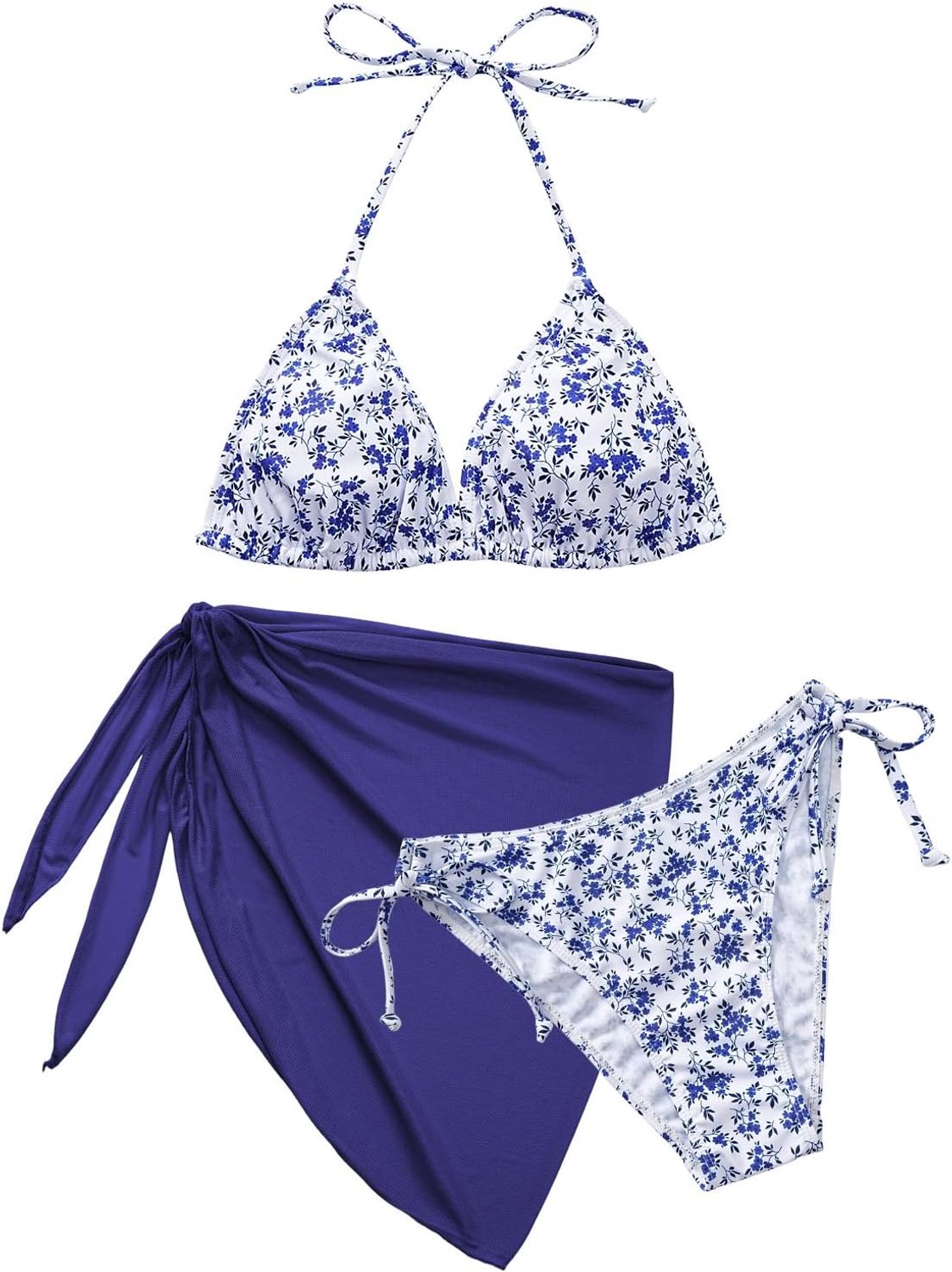 3-delige bikini set met driehoekige top, push-up en V-hals