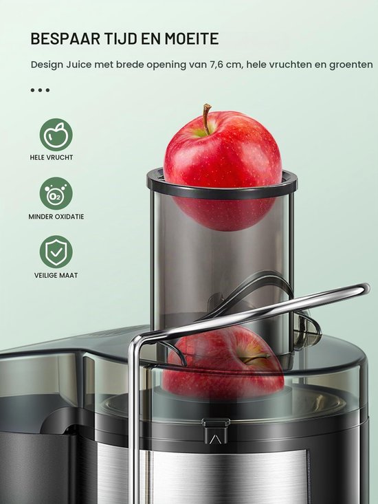 Sapcentrifuge, 800 W centrifugaalsapcentrifuge met brede vulopening van 7,5 cm voor groenten en fruit, gemakkelijk te reinigen, roestvrij staal, BPA-vrij (Sliver, 500W) — afbeelding 2