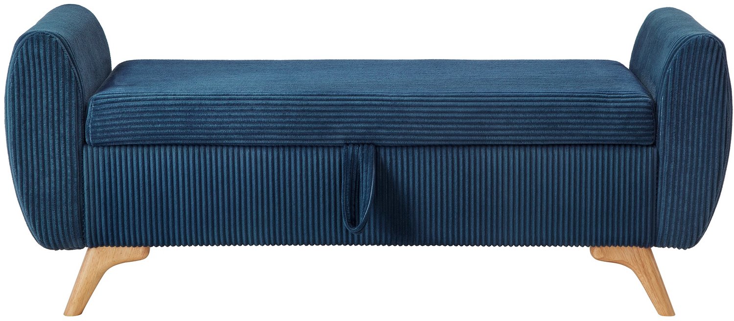 MUVANO Opvouwbare opbergbank - Zitbank met ribstof en houten poten - Met armleuningen - 145 x 51 x 57 cm - Voor slaapkamer, woonkamer en hal - Blauw
