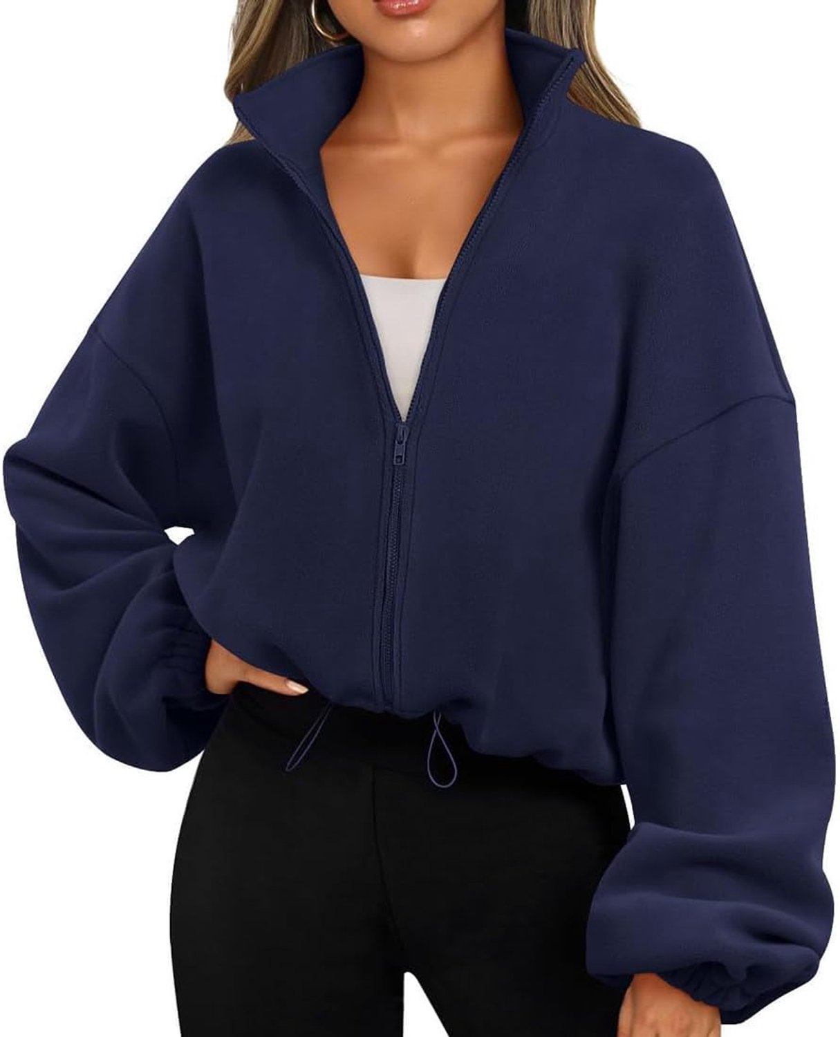 Trui met rits, fleece binnenkant, lange mouwen