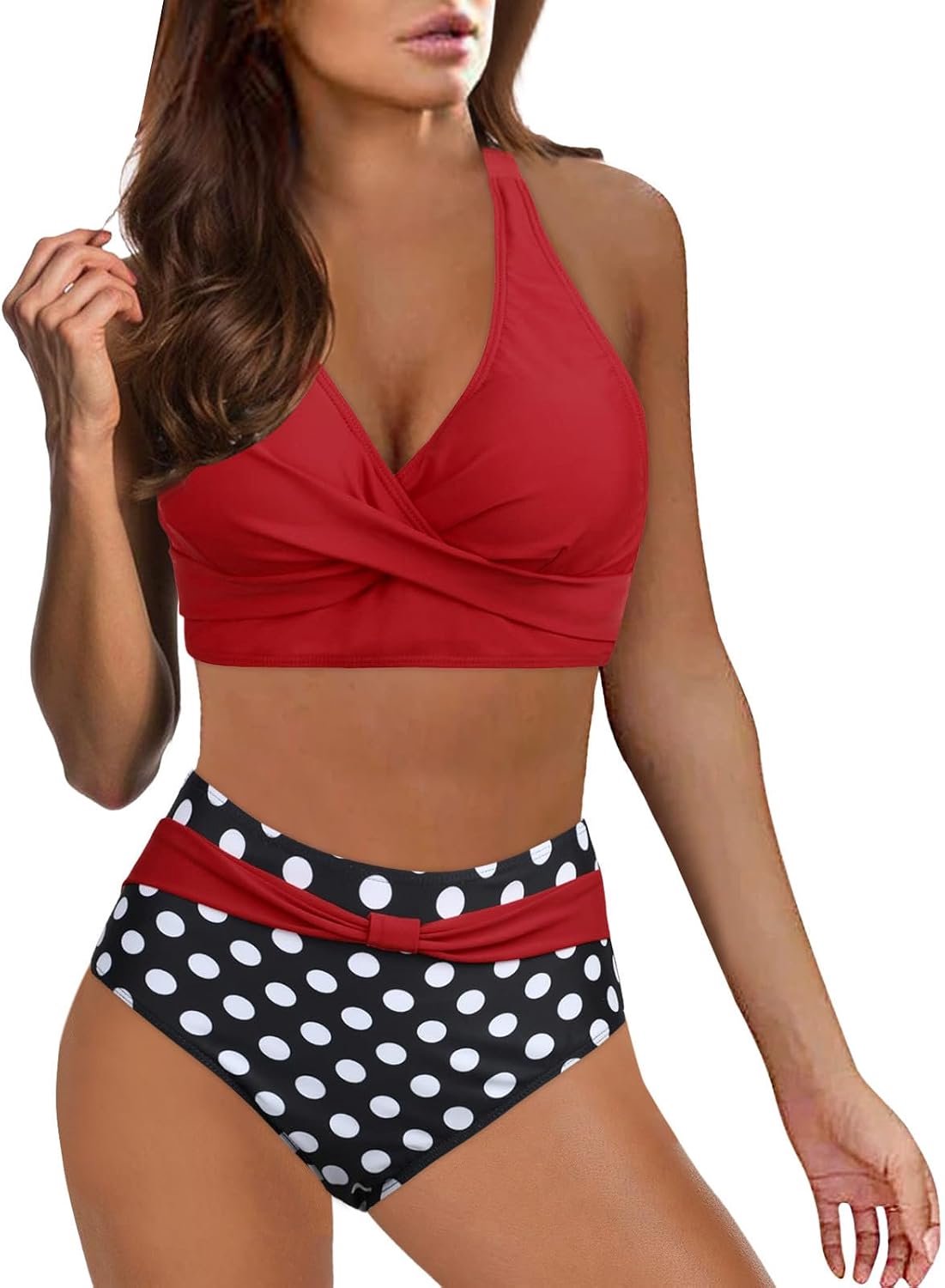 Bikini, sexy, V-hals, kruisende bandjes, hoog model, bloemmotief