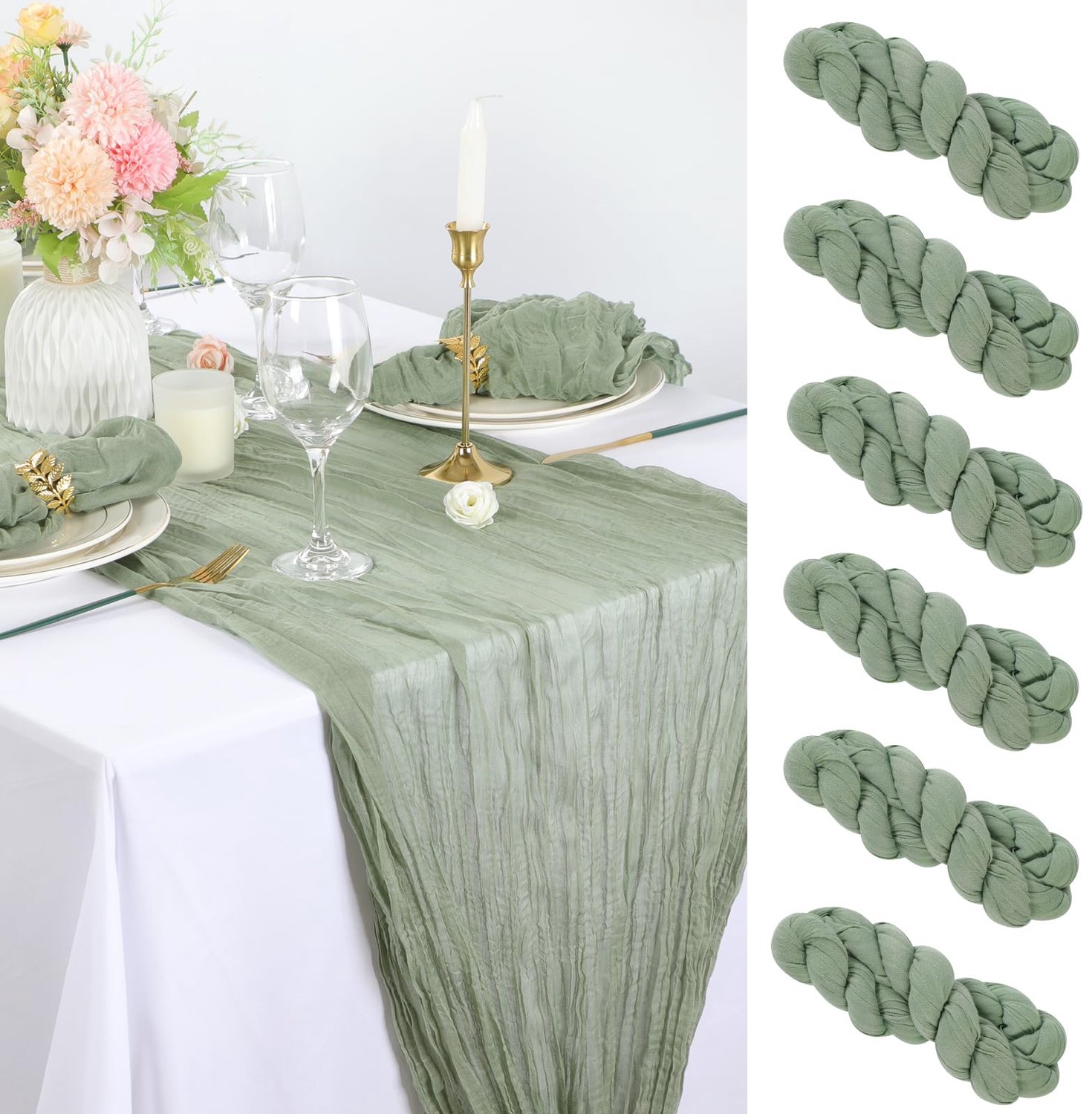 6 Stuks Groene Cheesecloth Tafel Runner 90x300 cm voor Feesten