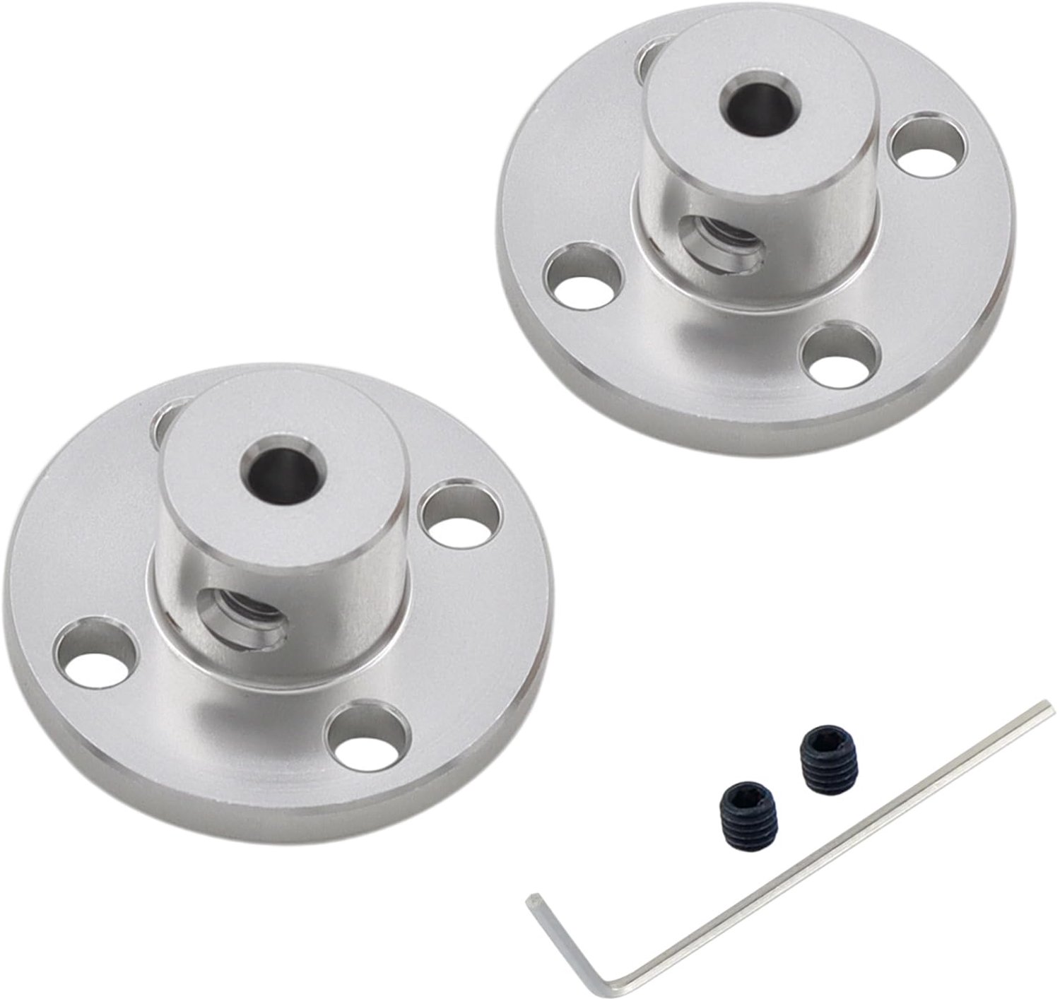 Flenskoppeling Aluminium - 2 Stuks - Binnen diameter 3.17mm - Flens diameter 22mm - Totale hoogte 10.5mm - Inclusief verstelbare schroeven - Asfslankoppeling