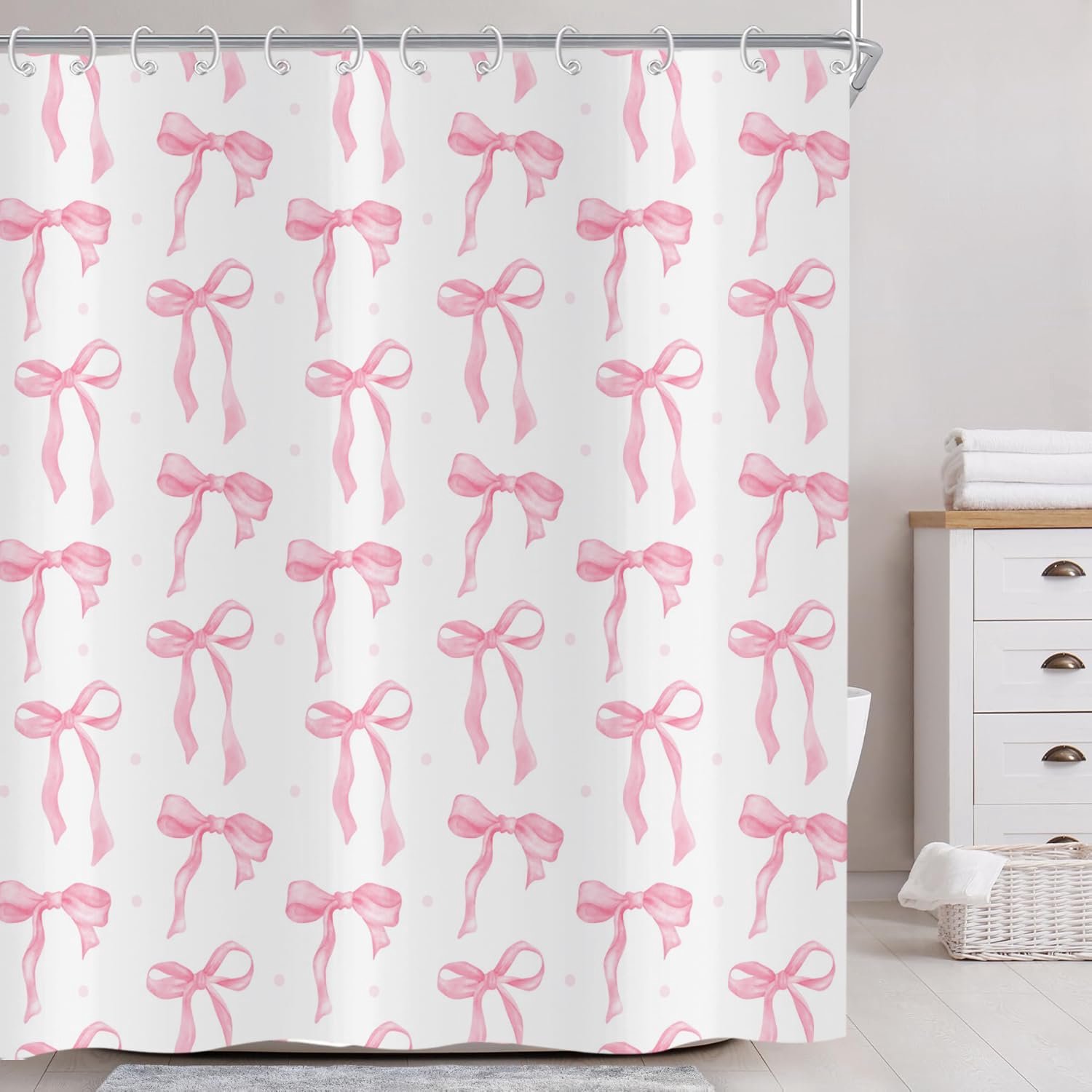 Roze Douchegordijn 180 x 200 cm met Strik - Waterdicht en Wasbaar Polyester