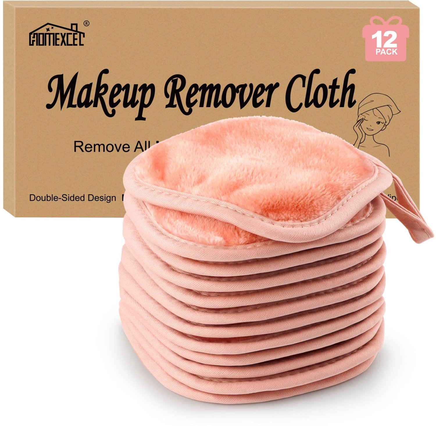 Set van 12 Herbruikbare Makeup Remover Doeken in Roze