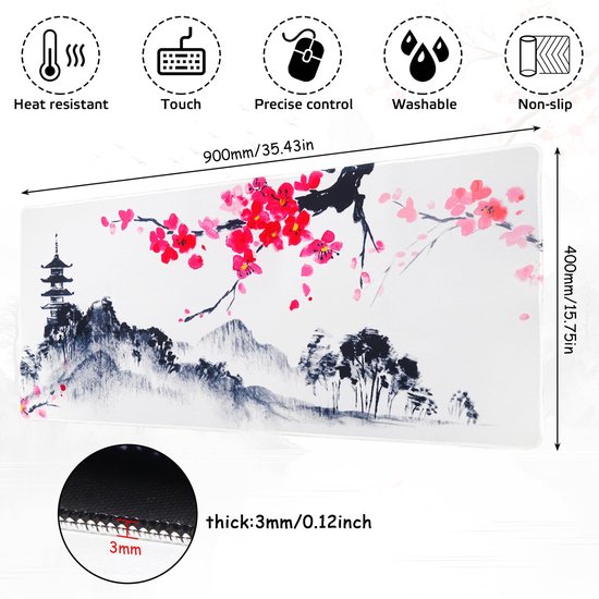 Gaming Mouse Pad XXL 900 x 400mm met Japan Sakura Motief — afbeelding 4