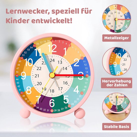 Kinderwekker met Nachtlampje en Zachte Wektoon - Roze — afbeelding 2