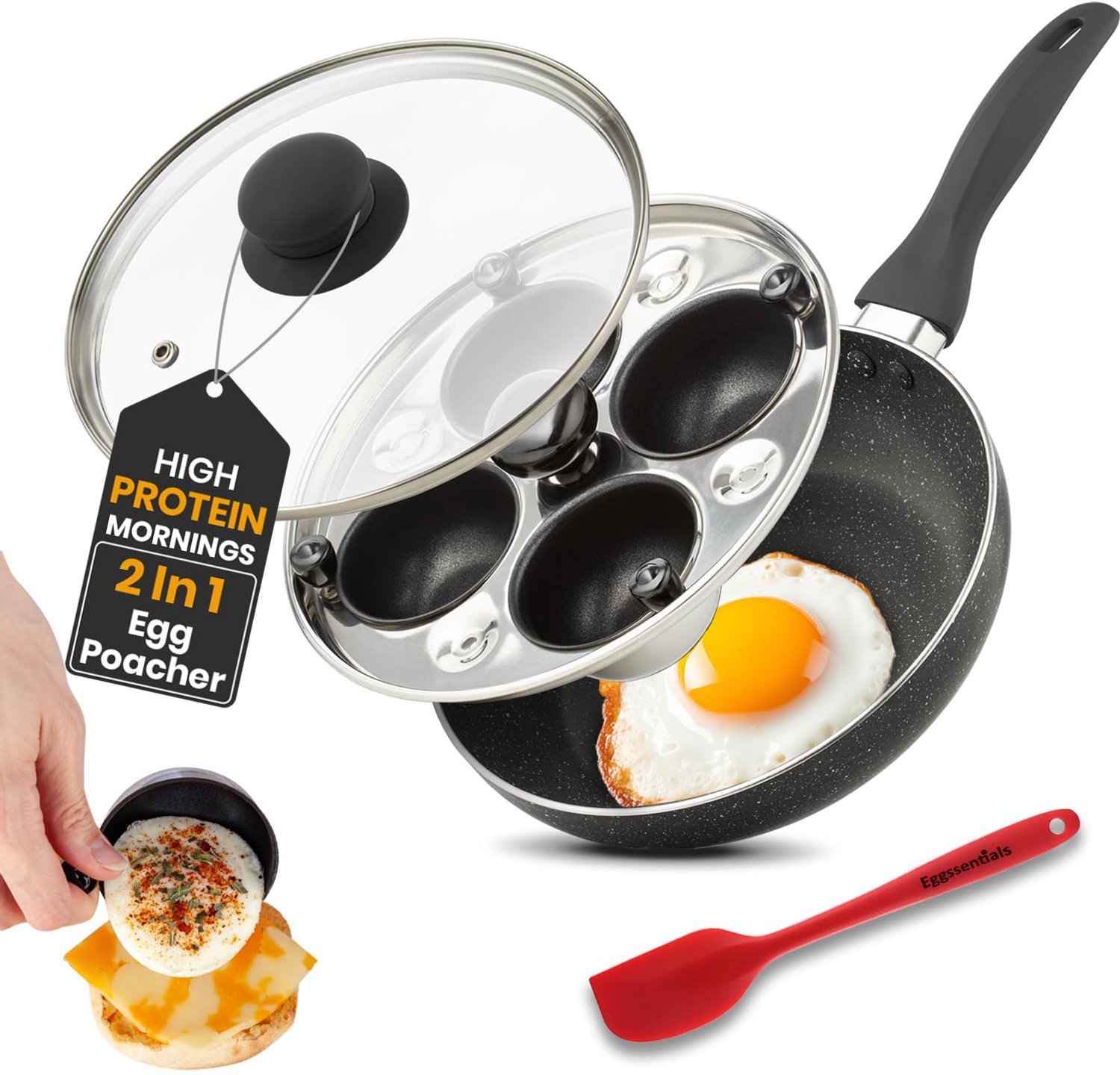 2-in-1 Eierreiniger en Pan met Deksel, 4 Cup