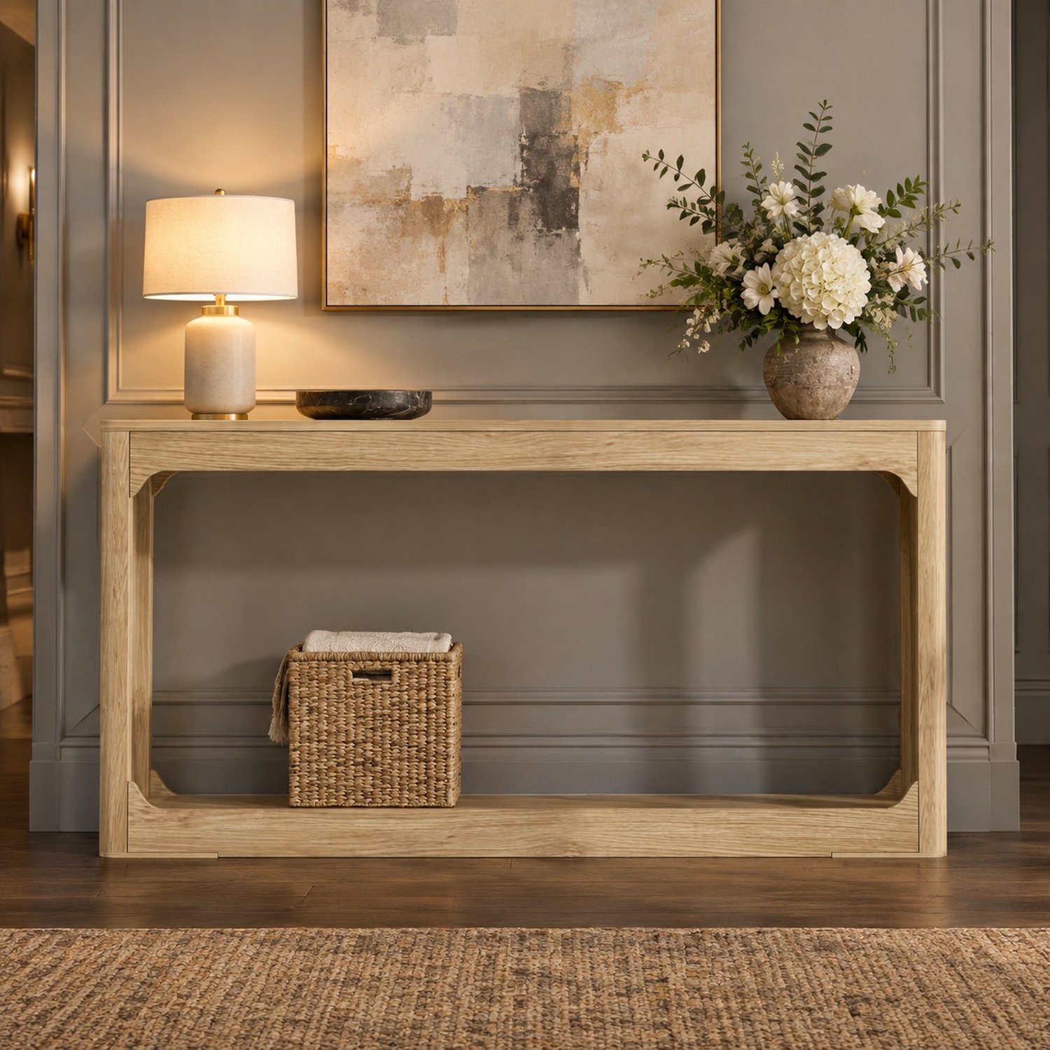 MEUNIQ Sidetable 140 x 30 x 79 cm met open legplank, consoletafel voor achter de bank of in de hal, naturel Naturel houtkleur