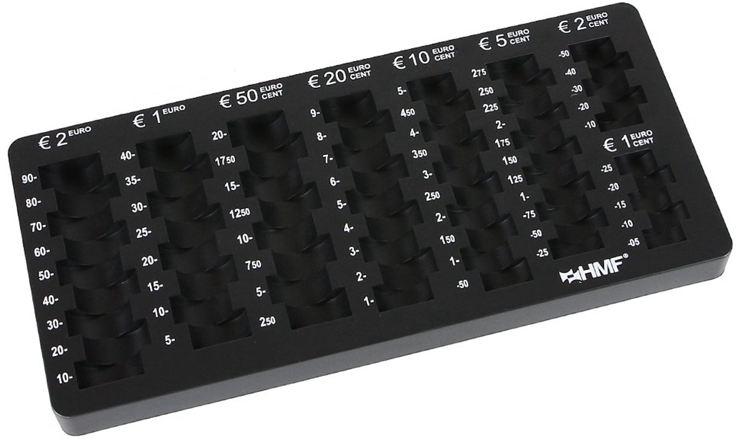 Euro Munthouder met 8 Compartimenten - 27.5 x 13 x 3 cm, Zwart