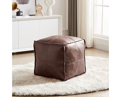 Handgemaakte Vierkante Faux Leren Pouf voor Stijlvolle Interieurs