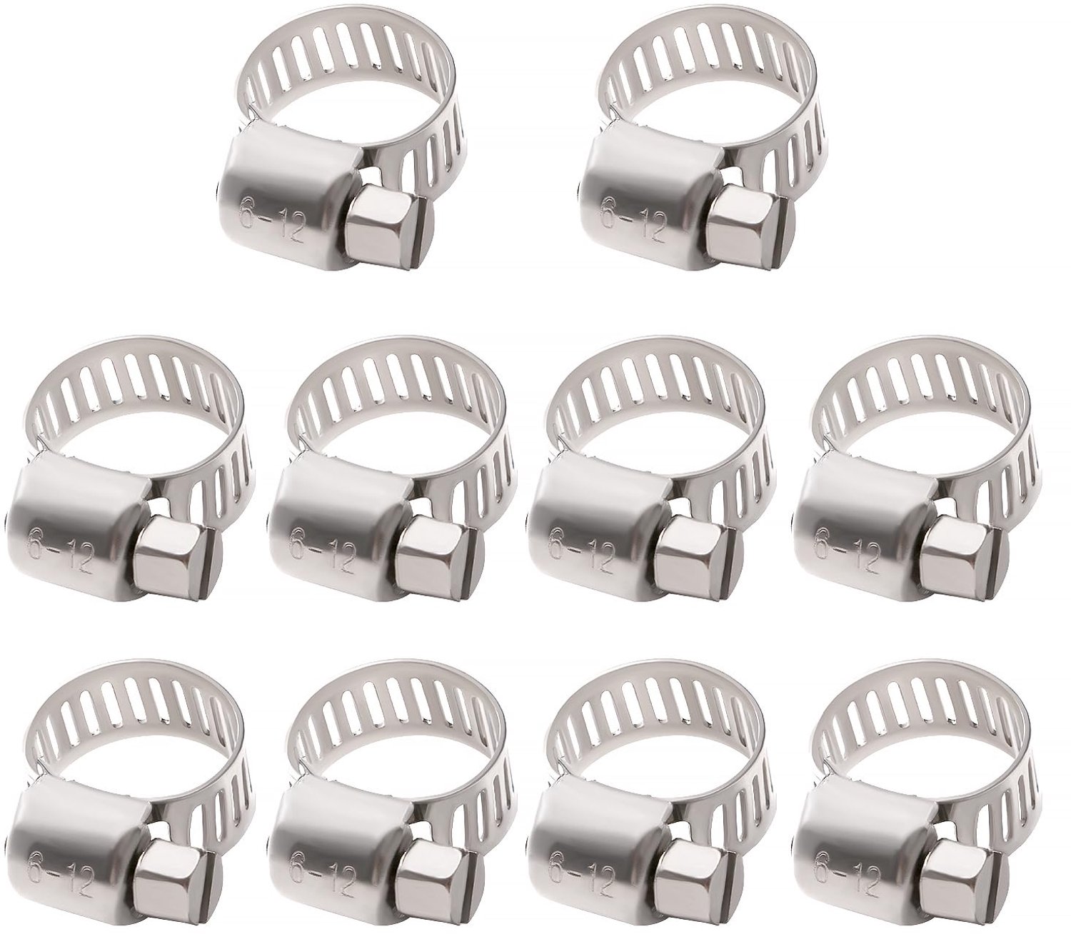 Set van 10 Verstelbare Slangenklemmen 6-12 mm van RVS