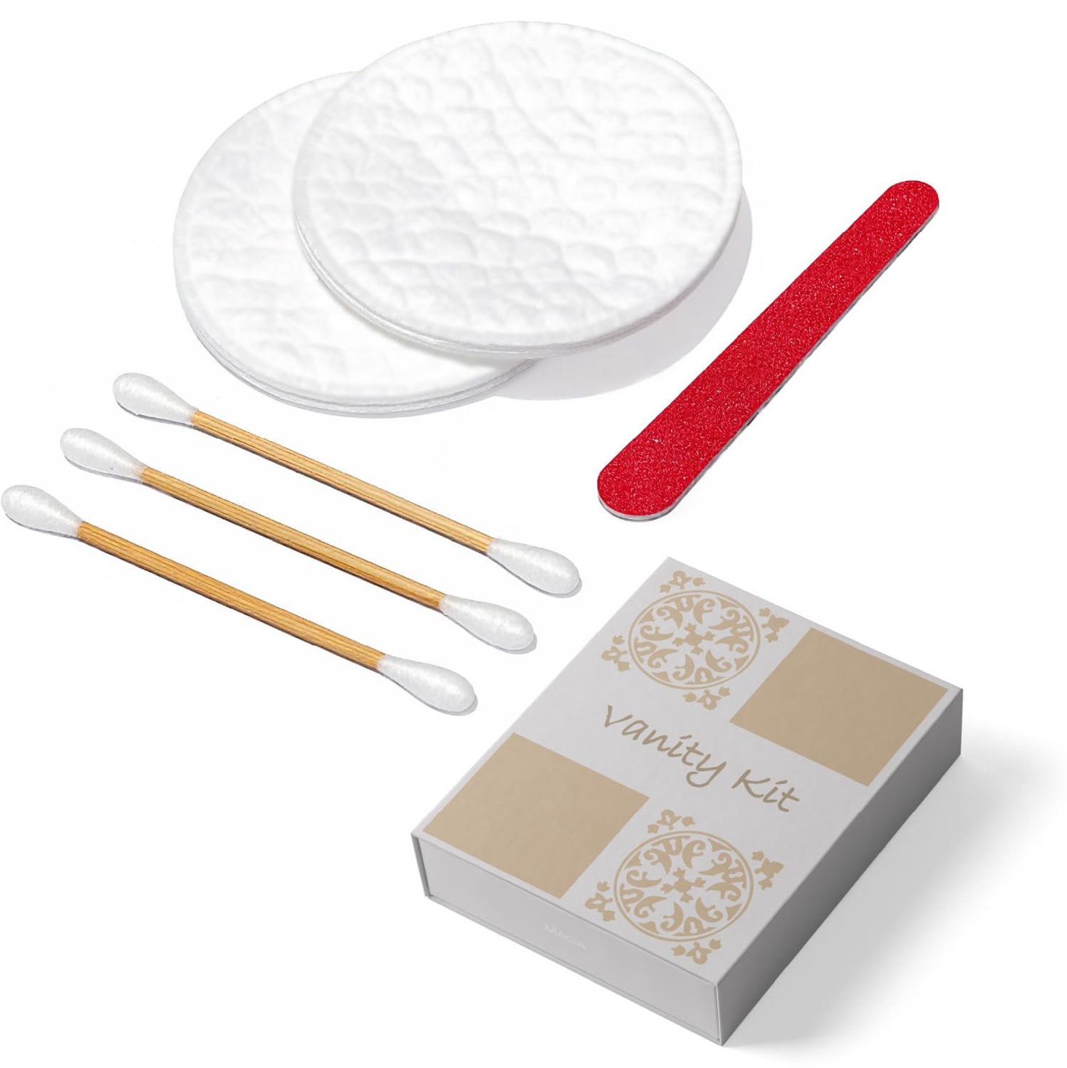 10 Delige Vanity Set van Karton met Wattenpads en Wattenschijfjes