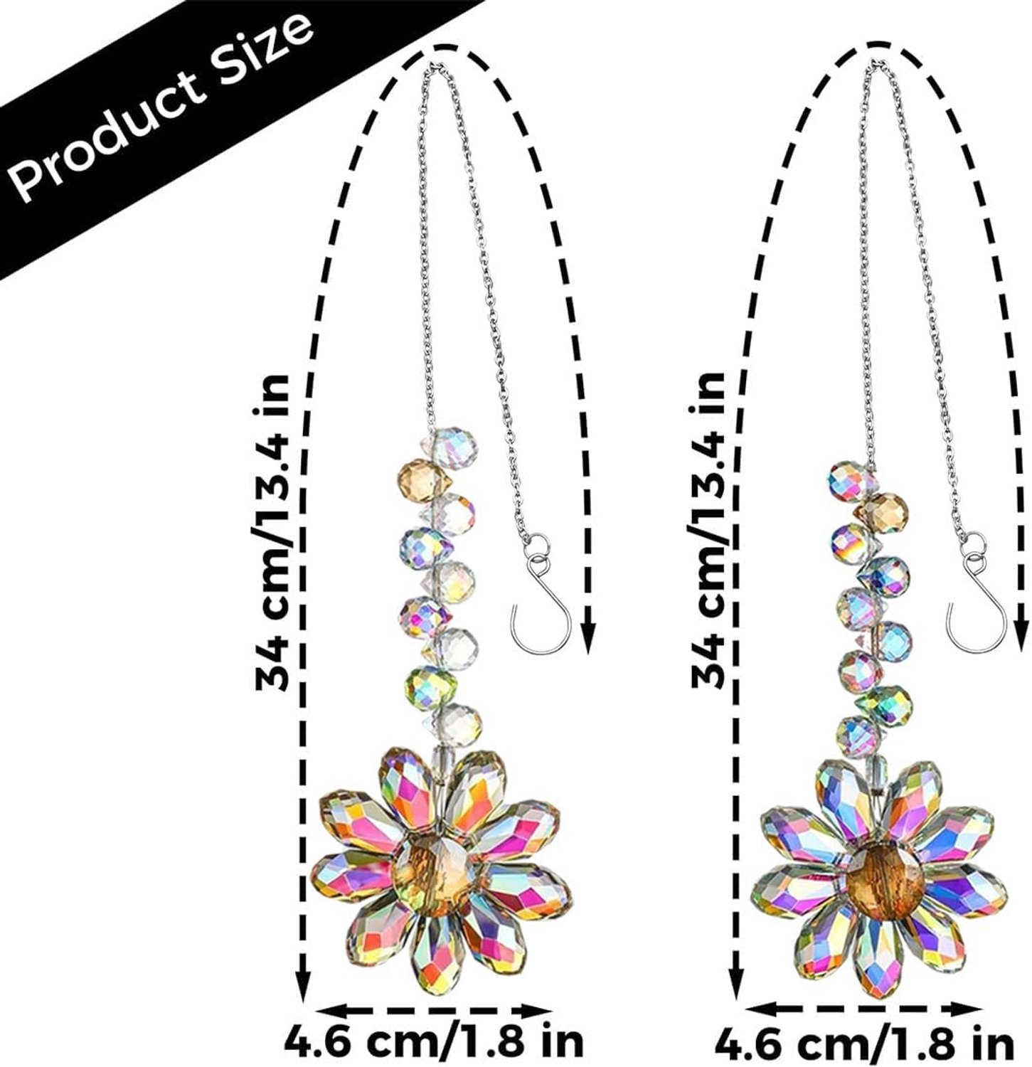 2 Pieces Crystal Sun Catchers, Colorful Flower with Chakra Pearls, Window and Garden Light Catcher Decoration - ShopVlot