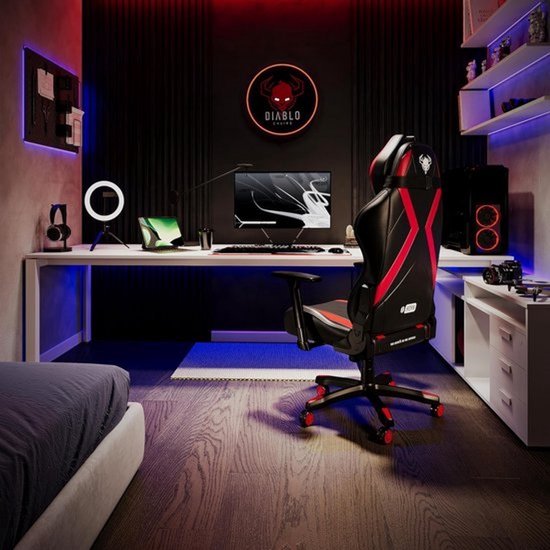 Ergonomische gamingstoel - met 3D-armleuningen - lumbaal- en nekkussen - Zwart/rood — afbeelding 3
