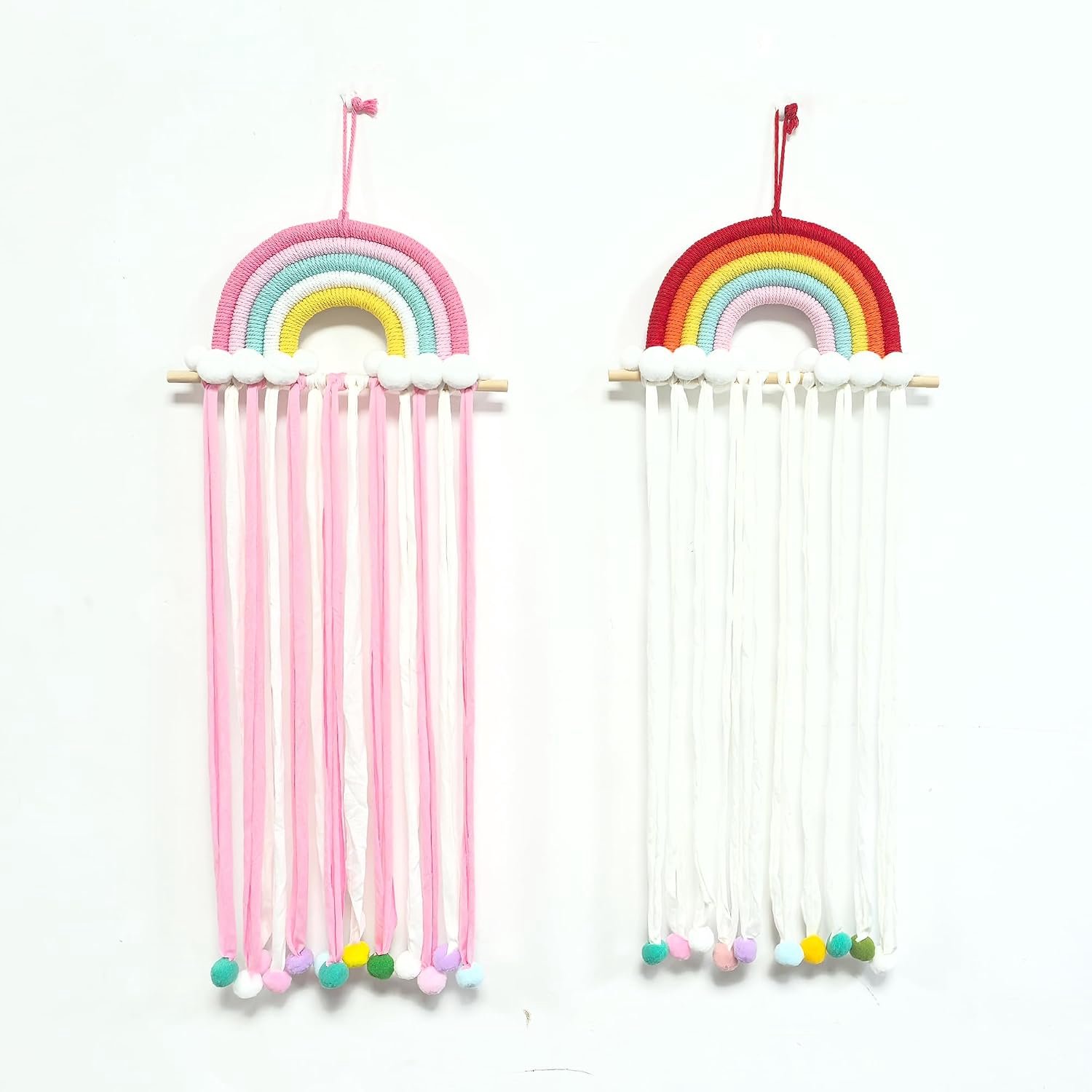 Regenboog haarspeld-organizer, 2 stuks, wandhangende opberghouder voor haaraccessoires, schattig pompon-regenboogdesign, ideaal voor slaapkamer en cadeau (07+08)