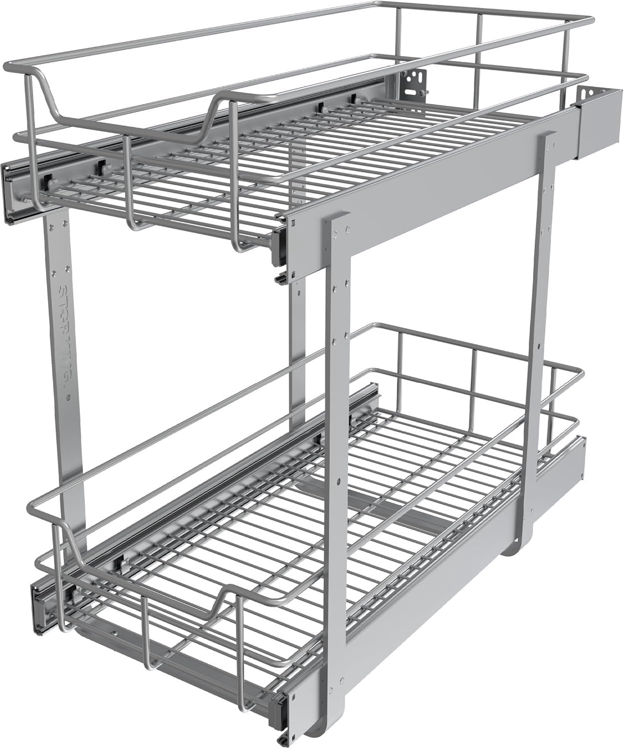 Uittrekbare lade, keuken, verchroomd, telescopische lade, volledig uittrekbare keukenorganizer, volledig uittrekbare keukenorganizer met 3-delige kogellagerrail (twee niveaus 28 b x 43 d cm)