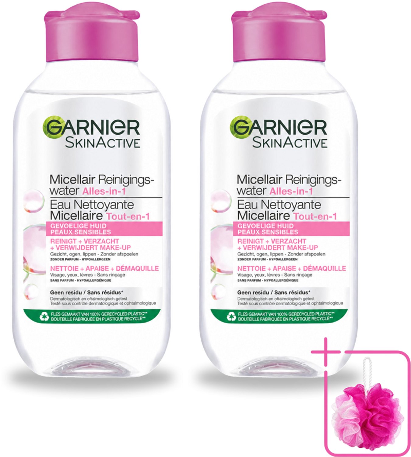 2 x Garnier - SkinActive - Micellair Reinigingswater - Gevoelige Huid - Reisformaat - 100 ml - Bulkverpakking - Micellair reinigingswater - Douchemop - Gevoelige huid