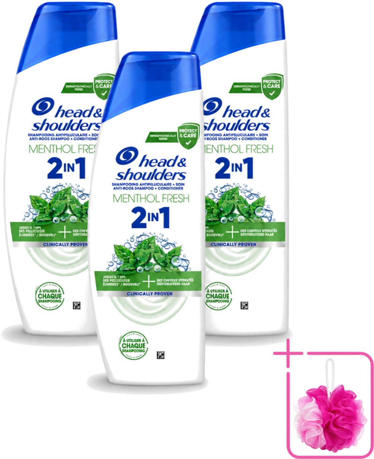 3 x Head & Shoulders – 2-in-1 – Menthol Fresh – 300 ml - Bulkverpakking - Anti-roos shampoo - Douchemop - 2-in-1 shampoo