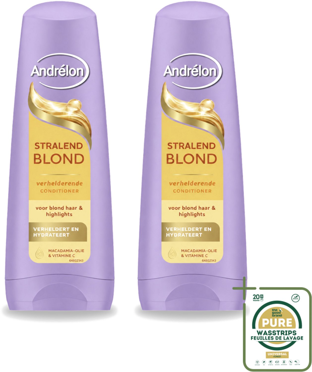2 x Andrélon – Conditioner – Stralend Blond – 200 ml - Wasstrips - Blond Haar Verzorging - Verhelderende Conditioner - Glans Voor Blond Haar - Highlights Verzorging - Macadamia-olie Conditioner