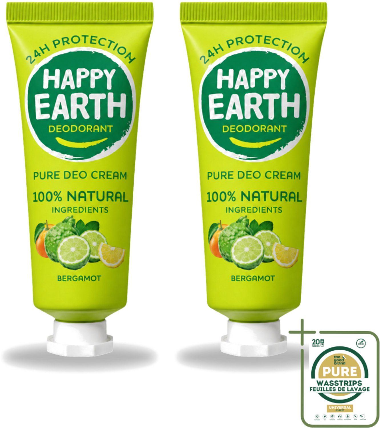 2 x Happy Earth – Deodorant Cream – 100% Natuurlijk Bergamot – 40 ml - Wasstrips - 100% Natuurlijk Deodorant - Bergamot Deodorant - Natuurlijke Deodorant Crème - Aluminiumvrij Deodorant - Vegan Deodorant