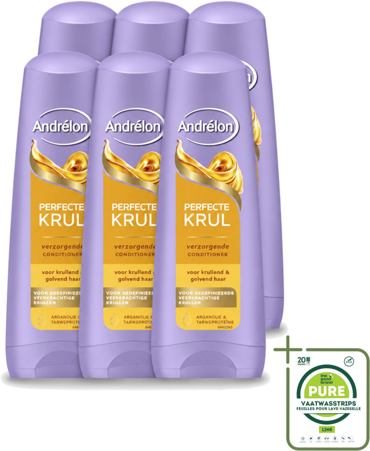 6 x Andrélon – Conditioner – Perfecte Krul – 200 ml - Grootverpakking - Vaatwasstrips - Krullen Verzorgen - Krullen Pluisvrij - Krullen Zacht - Krullen Flexibel - Krullen Veerkrachtig