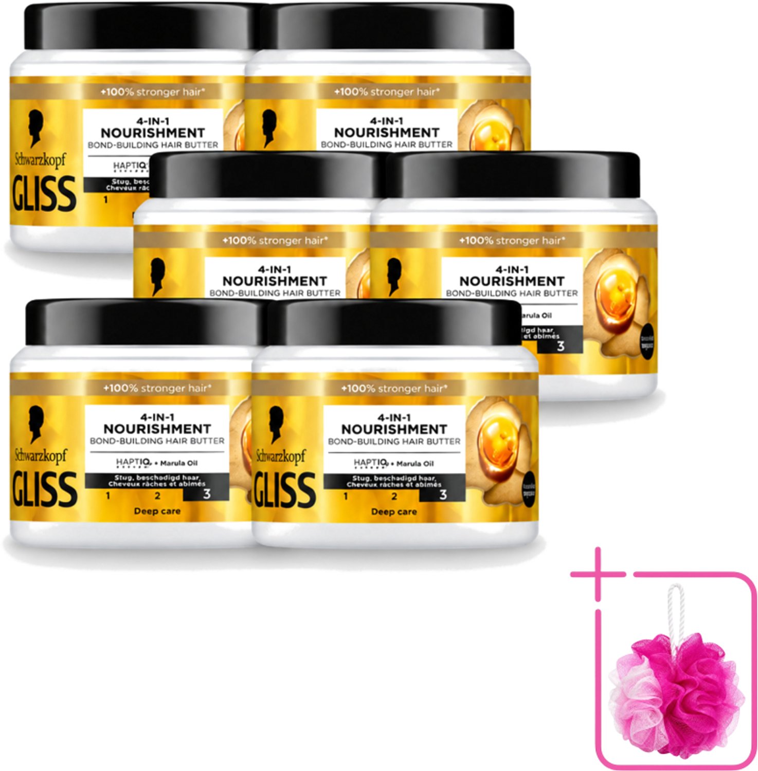6 x Gliss - Haarmasker - 4in-1 Hair Butter - Voor Intensieve Herstelverzorging - 400 ml - Bulkverpakking - Haarmasker - Douchemop - Haarherstel