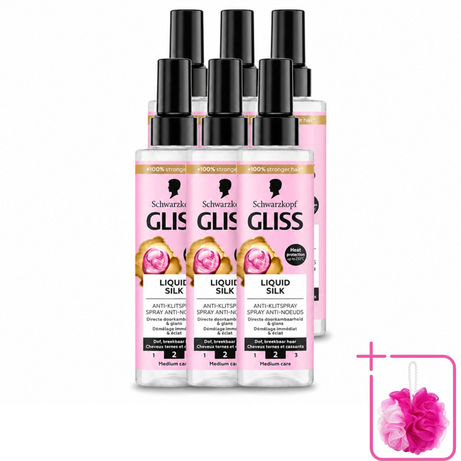 6 x Gliss - Anti-Klit Spray Liquid Silk Gloss voor Glanzend en Klitvrij Haar - 200 ml - Bulkverpakking - Ontwarren haar - Douchemop - Glansspray