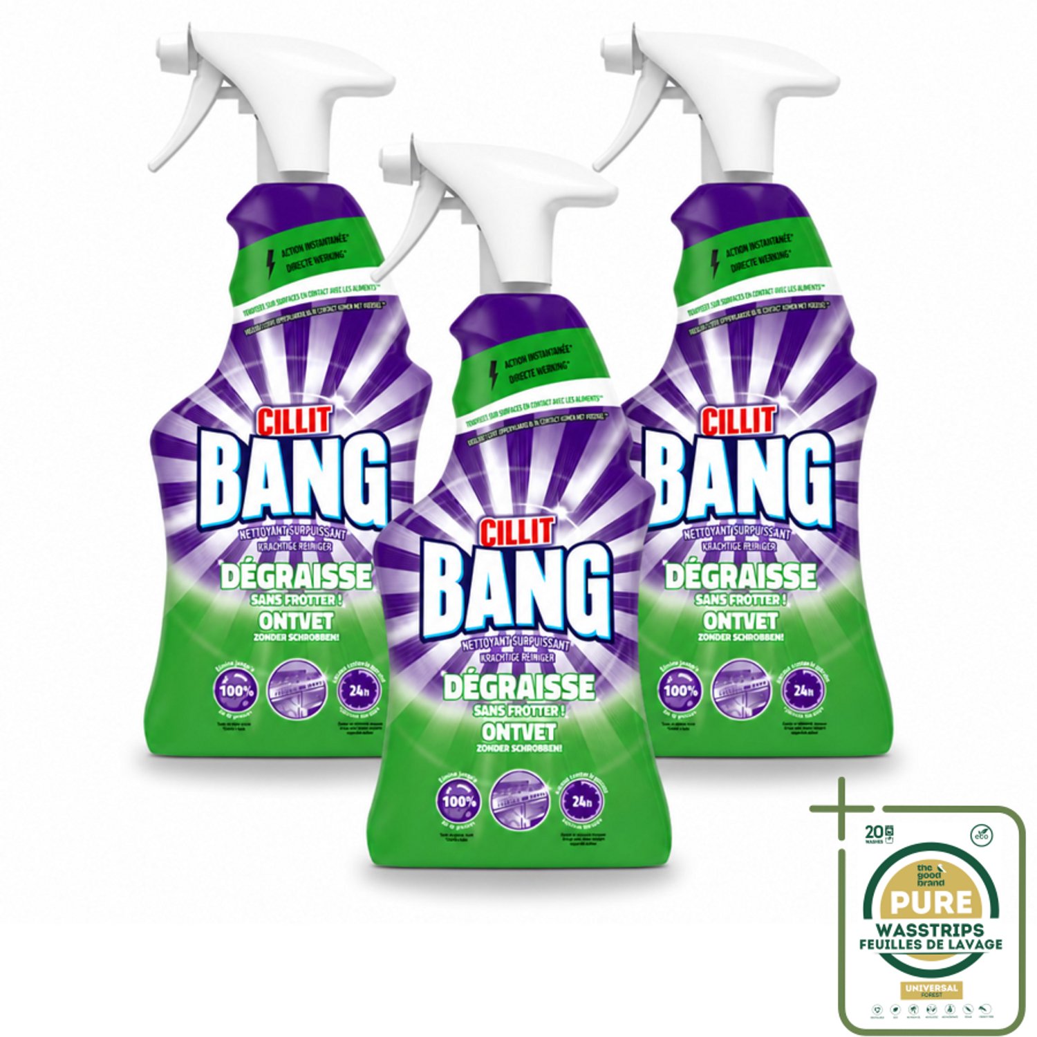 3 x Cillit Bang – Schoonmaakspray – Universal Ontvetter – 750 ml - Wasstrips - Schoonmaak Spray - Reinigingsspray - Ontvetter - Kalkverwijderaar - Reinigingsproduct