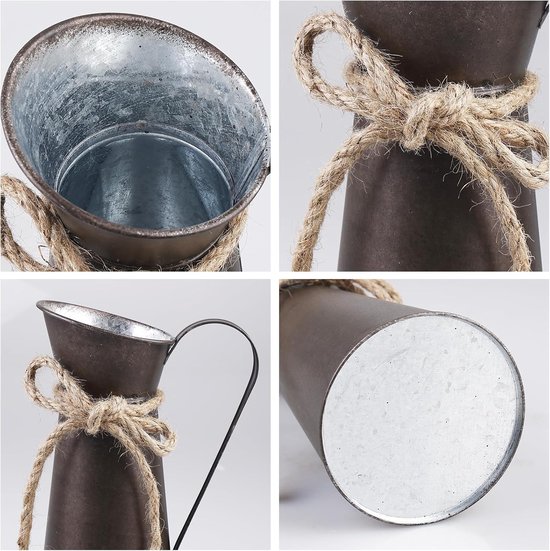 Vintage decoratieve metalen bloemenvaas-set: PRITOK 2 stuks vazendecoratie, bloemenemmer tafeldecoratie, gegalvaniseerde melkkan in retrostijl, decoratieve vaas, decoratieve vaas in landelijke stijl — afbeelding 5