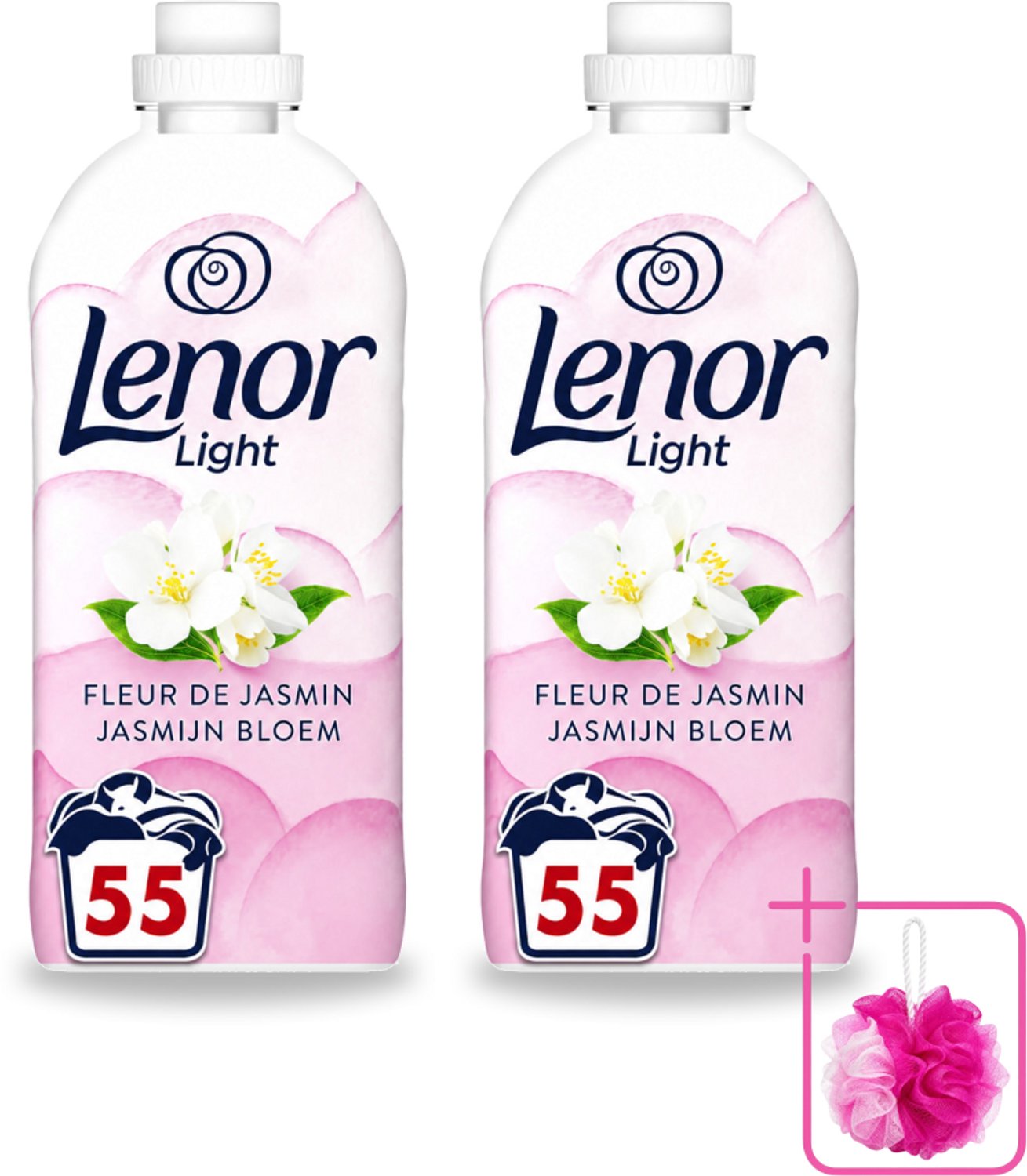 2 x Lenor Light - Wasverzachter - Jasmijnbloem - Fris & Zacht - 55 Wasbeurten - Bulkverpakking - Wasverzachter - Douchemop - Jasmijn