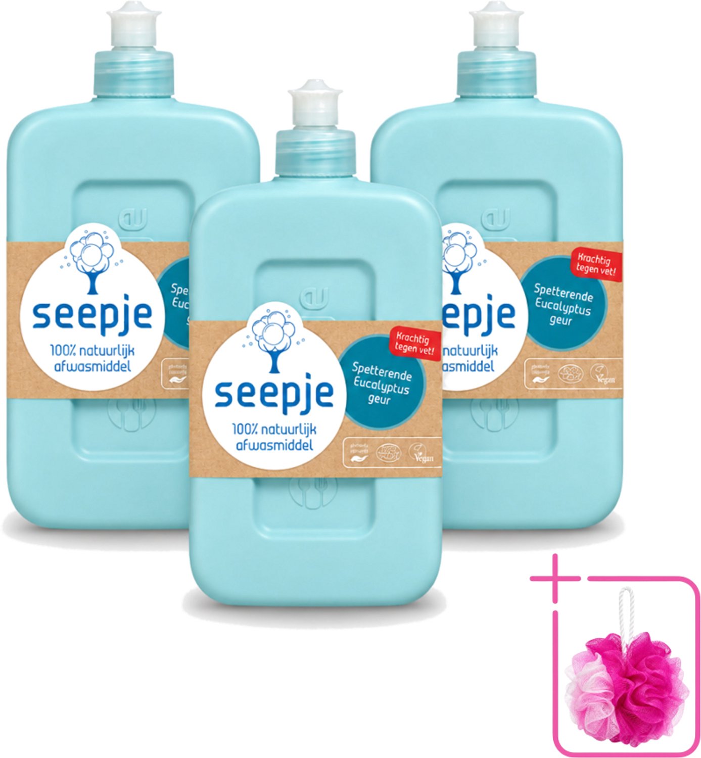 3 x Seepje - Afwasmiddel - Verfrissend & Zacht voor de Handen - Spetterende Eucalyptus - 500 ml - Bulkverpakking - Afwasmiddel - Douchemop - Eucalyptus