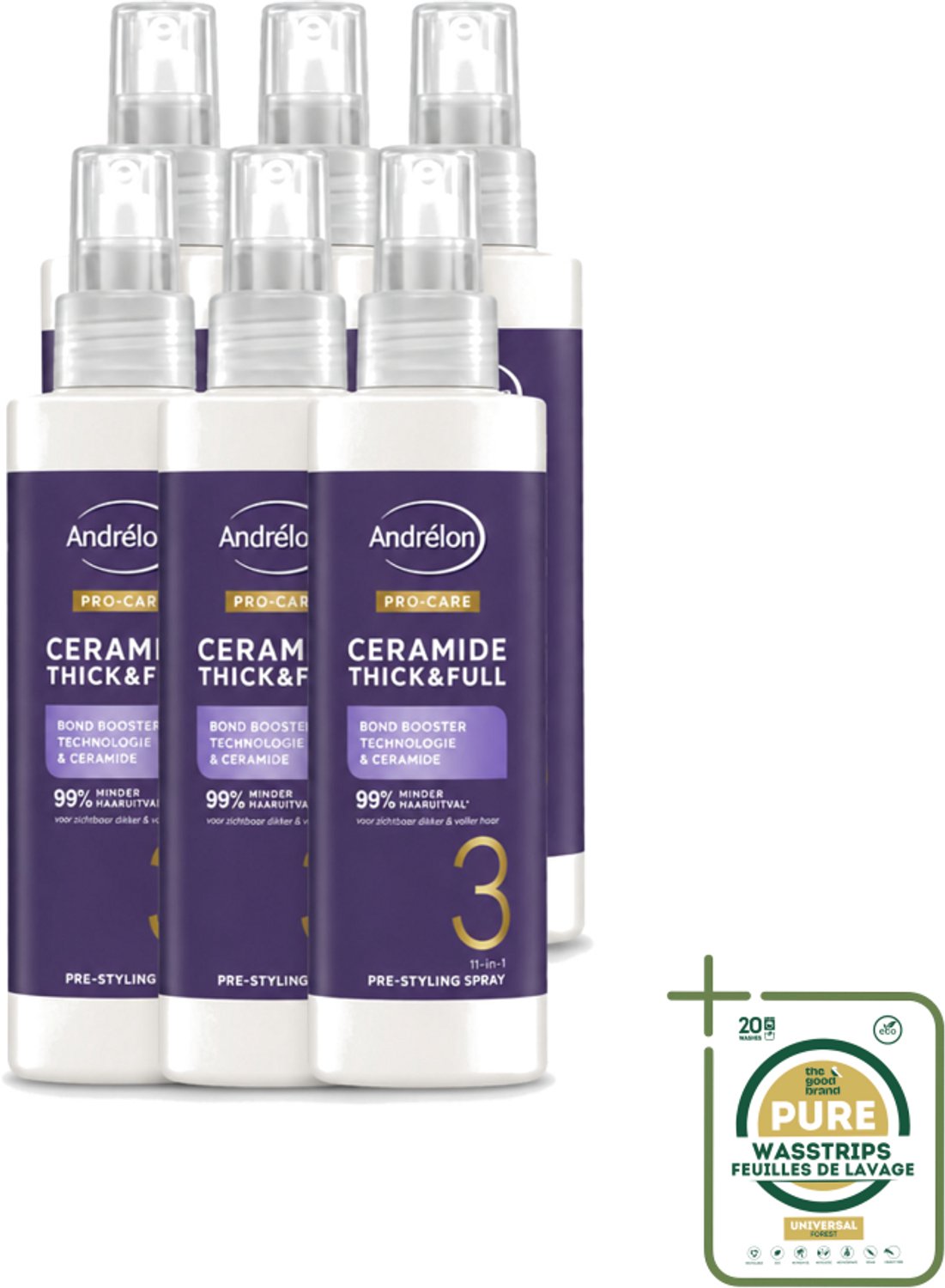 6 x Andrélon – Leave-In Spray – Pro Care Ceramide Thick & Full – 200 ml - Wasstrips - Haarspray - Haarverzorging - Haarversterken - Haarbescherming - Haarverdikken